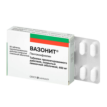 Вазонит таблетки с пролонг высвобождением покрыт.плен.об. 600 мг 20 шт