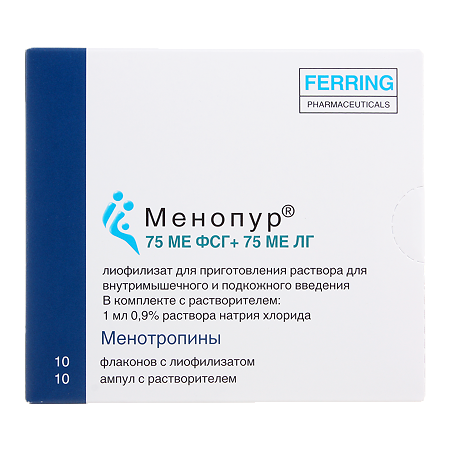 Менопур лиофилизат д/приг.р-ра для в/м и п/к введ. 75 ме фсг+75 ме лг 10 шт