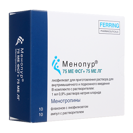 Менопур лиофилизат д/приг.р-ра для в/м и п/к введ. 75 ме фсг+75 ме лг 10 шт