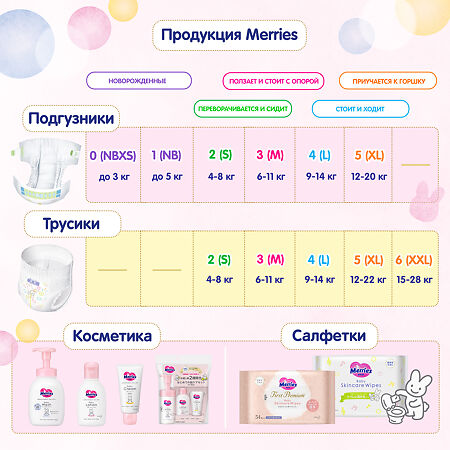 Merries Подгузники размер L (9-14 кг) 54 шт