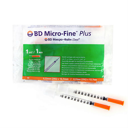 Шприц инсулиновый BD Micro-Fine Plus 1мл/U-100 29G (0,33 мм х 12,7мм) 10 шт