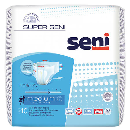 Seni Super Classic Medium подгузники для взрослых (75-110 см) 10 шт