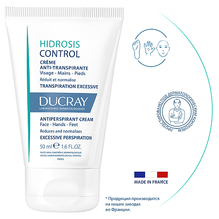 Ducray Hidrosis Control Дезодорант-крем для лица, рук и ног регулирующий избыточное потоотделение 50 мл 1 шт