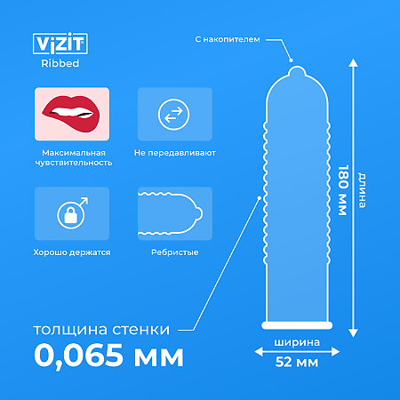 Презервативы VIZIT Ribbed с кольцевым рифлением 12 шт