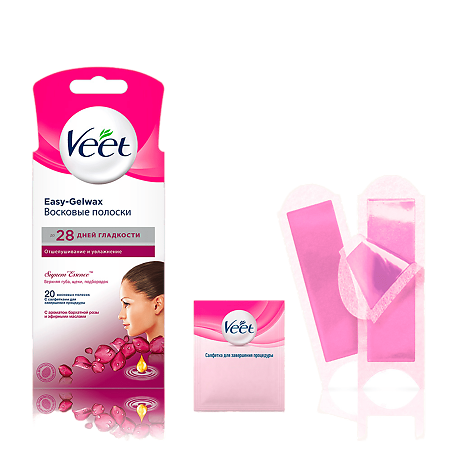 Veet полоски восковые для депиляции для лица с ароматом бархатной розы 20 шт