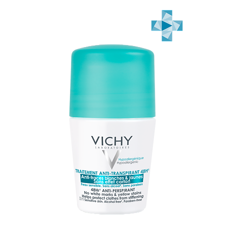 Vichy Deodorants дезодорант-антиперспирант 48 ч шариковый против желтых и белых пятен 50 мл 1 шт