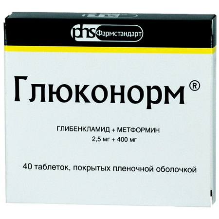 Глюконорм таблетки покрыт.плен.об. 2,5 мг+400 мг 40 шт