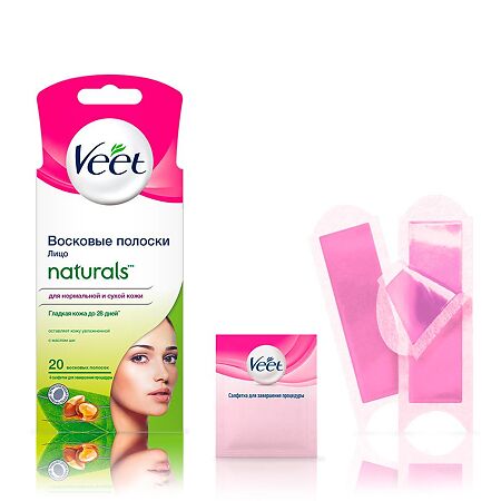 Veet полоски восковые для депиляции с маслом ши для нормальной и сухой кожи лица 20 шт