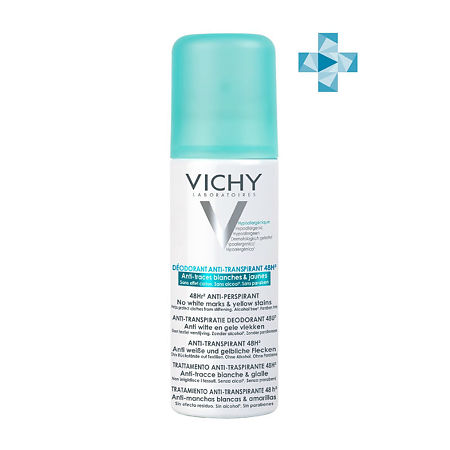 Vichy Deodorants дезодорант-антиперспирант 48 ч спрей-аэрозоль против белых и желтых пятен 125 мл 1 шт