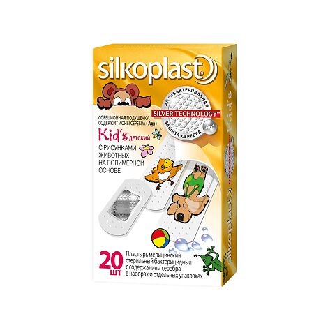 Silkoplast Пластырь Kids детский с рисунками животных влагостойкий 20 шт