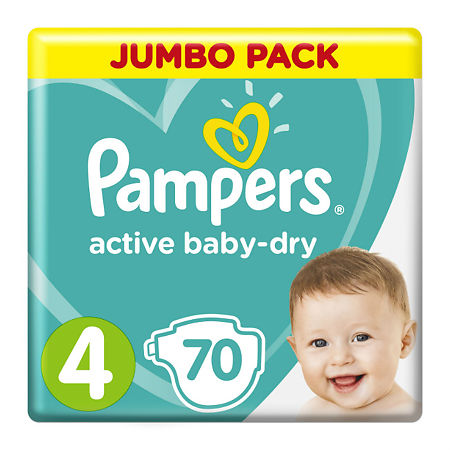 Подгузники Памперс (Pampers) Актив Бэби-Драй макси (7-14 кг) джамбо упаковка 70 шт.