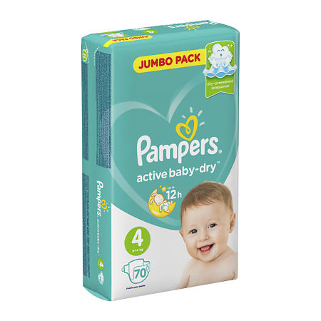 Подгузники Памперс (Pampers) Актив Бэби-Драй макси (7-14 кг) джамбо упаковка 70 шт.