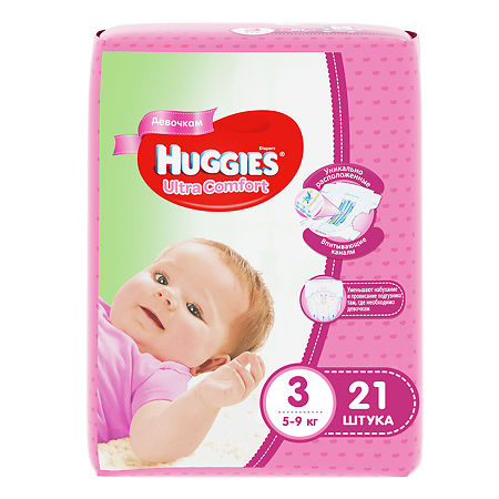 Huggies Подгузники Ультра Комфорт р.3 5-9 кг для девочек 21 шт