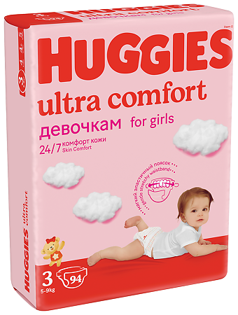 Huggies Подгузники Ультра Комфорт р.3 5-9 кг для девочек 94 шт