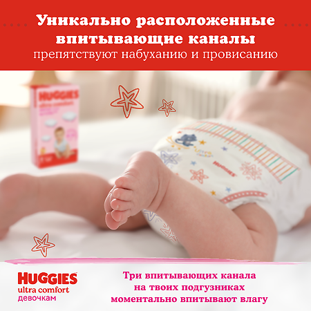 Huggies Подгузники Ультра Комфорт р.3 5-9 кг для девочек 94 шт