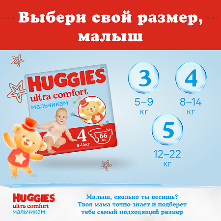 Huggies Подгузники Ультра Комфорт размер 3 5-9кг 94шт. для мальчиков упак.