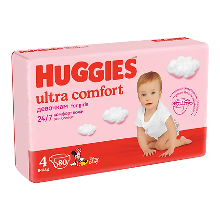 Huggies Подгузники Ultra Comfort 4 для девочек 8-14 кг 80 шт