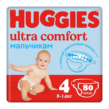 Huggies Подгузники Ультра Комфорт р.4 8-14 кг для мальчиков 80 шт