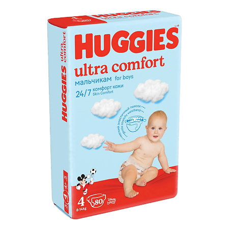 Huggies Подгузники Ультра Комфорт р.4 8-14 кг для мальчиков 80 шт