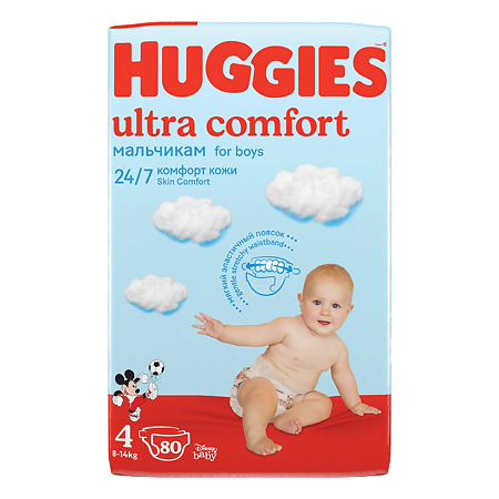 Huggies Подгузники Ультра Комфорт р.4 8-14 кг для мальчиков 80 шт