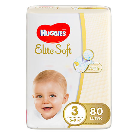 Huggies Подгузники Elite Soft 3 5-9 кг 80 шт