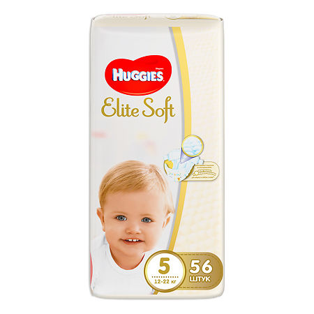 Huggies Подгузники Elite Soft 5 12-22 кг 56 шт