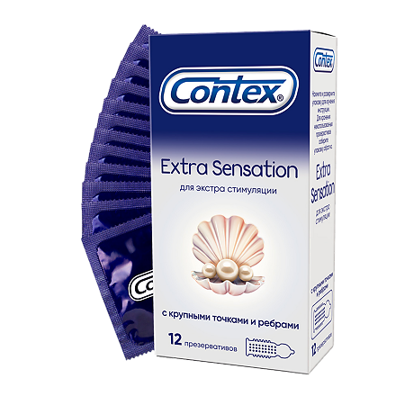 Презервативы Contex Extra Sensation с крупными точками и ребрами 12 шт