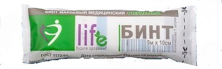 Бинт стерильный 10 см х 5 м Life 1 шт