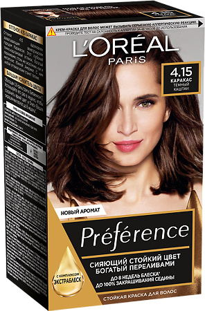 Loreal Paris Стойкая краска для волос Preference 4.15 Каракас глубокий каштан 1 шт