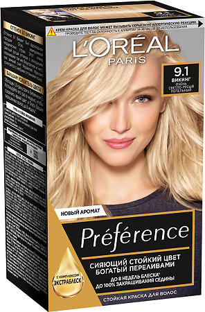 Loreal Paris Стойкая краска для волос Preference 9.1 Викинг очень светло-русый пепельный 1 шт