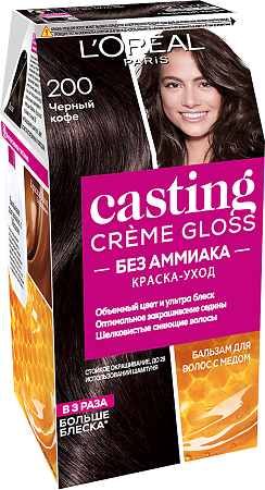 Loreal Краска-уход для волос без аммиака Casting Creme Gloss 200 Черный кофе 1 шт