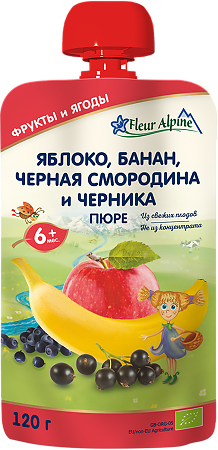 Fleur Alpine Органик Пюре яблоко-банан-черная смородина-черника с 6 мес. пауч 120 г 1 шт