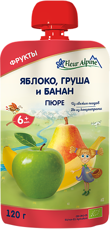 Fleur Alpine Органик Пюре яблоко-груша-банан с 6 мес. пауч 120 г 1 шт