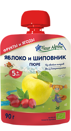 Fleur Alpine Органик Пюре яблоко-шиповник с 5 мес. пауч 90 г 1 шт