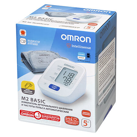 Тонометр Omron M2 Basic HEM-7121-ARU с адаптером+средняя манжета 22-32 см 1 шт