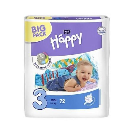 Bella Подгузники Baby Happy 3 midi 5-9 кг BIG PACK 72 шт