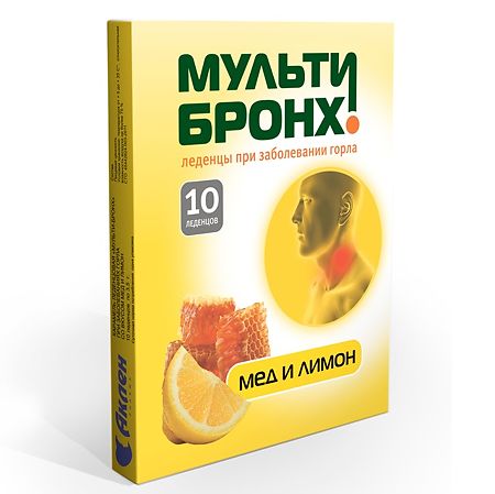 Мульти-Бронх леденцы со вкусом мед с лимоном без сахара 10 шт.