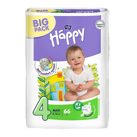 Bella Подгузники Baby Happy 4 maxi 8-18 кг BIG PACK 66 шт