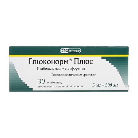 Глюконорм плюс таблетки покрыт.плен.об. 5 мг+500 мг 30 шт