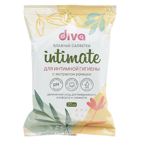 Diva Intimate Салфетки влажные для интимной гигиены с экстрактом ромашки 20 шт