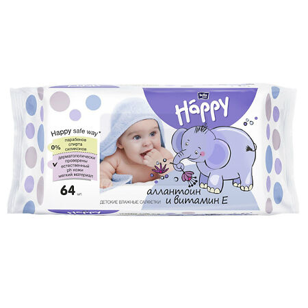 Bella Влажные салфетки Baby Happy Classic детские с вит. Е и аллантоином 64 шт