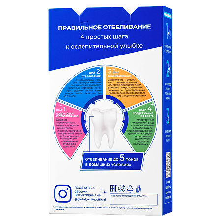 Полоски для отбеливания зубов Global White teeth whitening strips 7 Дней 1 уп