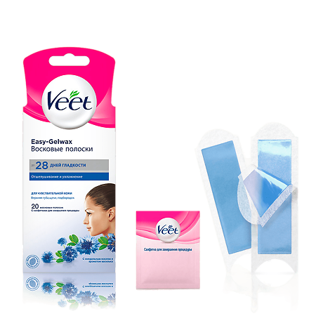 Veet Полоски восковые для депиляции для чувствительной кожи Easy Gel-wax 20 шт