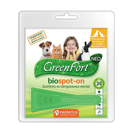 GreenFort neo bioSPOT-ON Капли от паразитов для кошек до 10 кг пипетка 1 шт