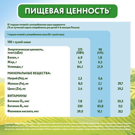 Малютка каша безмолочная рисовая с 4 мес. 200 г 1 шт