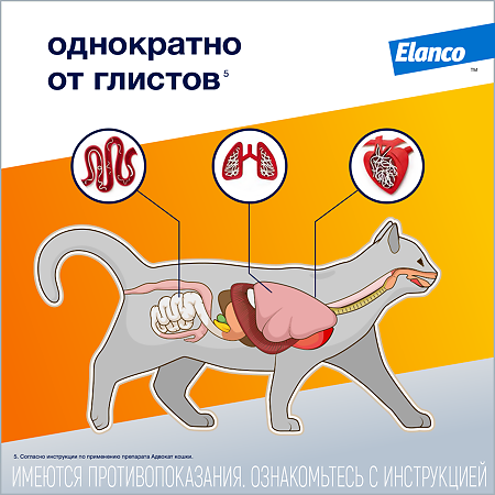 Адвокат капли на холку от чесоточных клещей, блох и глистов для кошек массой до 4 кг 0,4 мл 3 шт