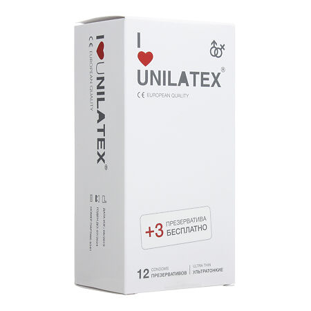 Презервативы Unilatex UltraThin 12 шт.+ 3 шт. в подарок 1 уп