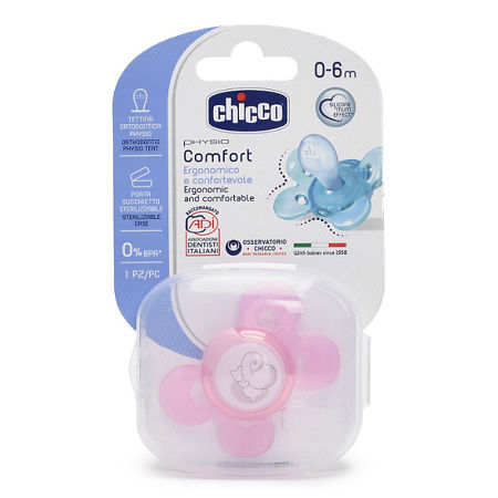 Chicco Пустышка Physio Comfort 0-6 мес. силиконовая Белочка 1 шт