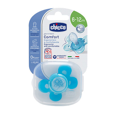 Chicco Пустышка Physio Comfort 6-12 мес. силиконовая Слоники 1 шт