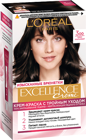 Лореаль (Loreal) Paris Крем-краска для волос Excellence Creme 300 Темно-каштановый 1 шт